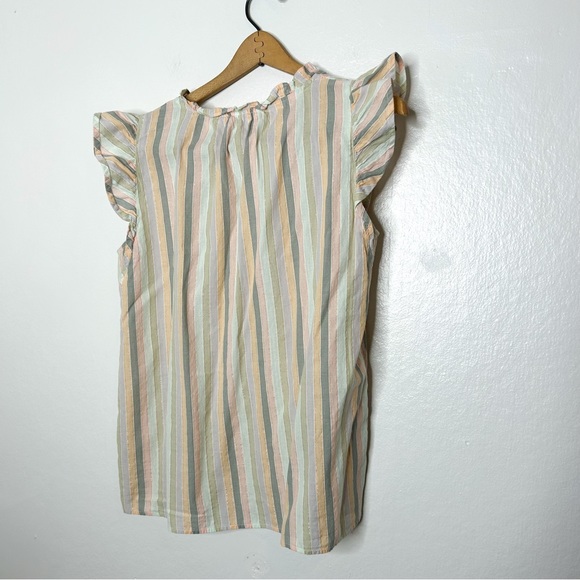GAP Pastel Metallic Stripe Ruffle Cap Sleeve Boxy Top Medium M - Picture 7 of 8